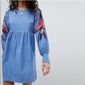 Free people mini obsessions embroidered dress blue XS